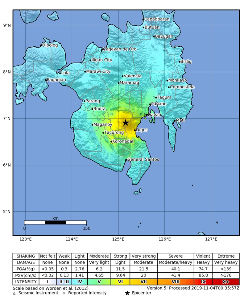 Macro-seismic intensity map. 